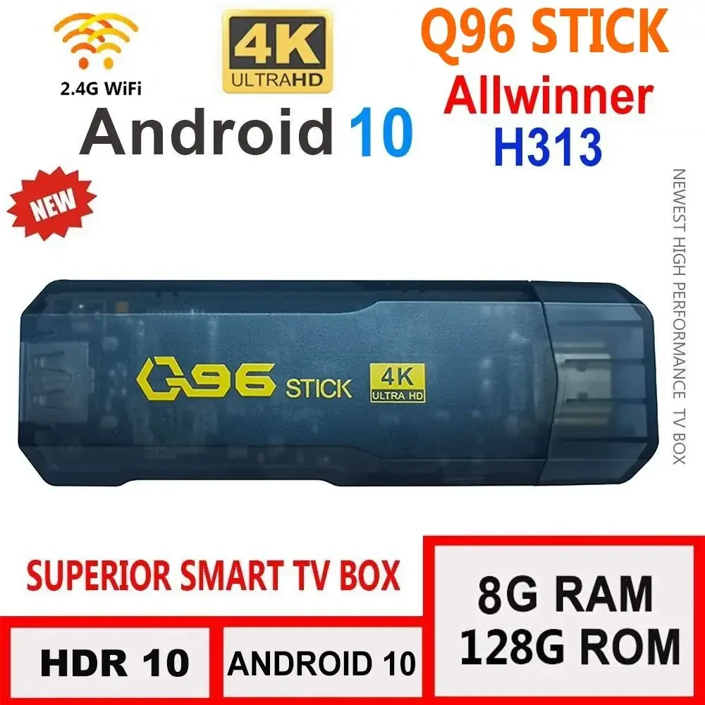 

1PC Q96 8GB+128GB Dongle Smart TV Box Android Allwinner 2025 Quad Core 2.4G WIFI 4K HD Top Box TV Stick H.265 Home Theater New