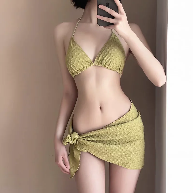 

Women's Bikini Swimsuit Tee-piece Set Hot Spring Swimwear Gathered Small Chest Pure Desire Beach Vaion Sensation