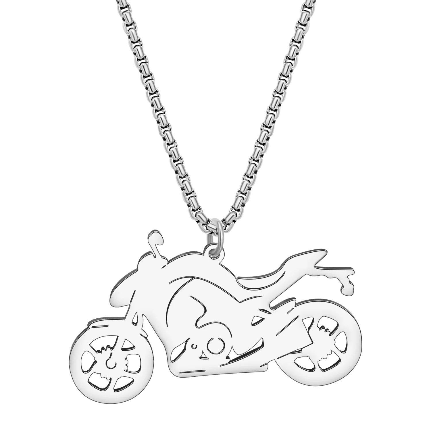 BONSNY Silver-Plated Gold Motorcycle Pendant Traffic Tool Jewelry Gifts Decor For Women Girls Kids Stainless Steel Necklace