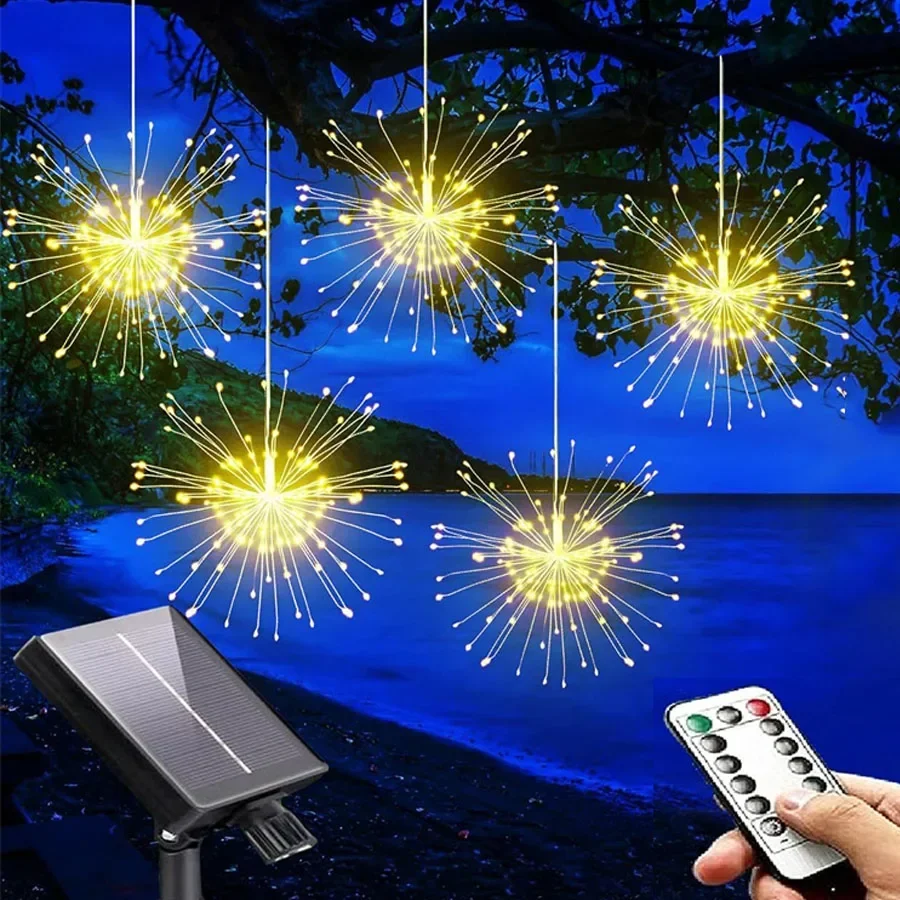 

1PC 5/10 Pack Solar Starburst Light Outdoor Firework Light With Remote Waterproof Fireworks Fairy Light For Patio Garden Decor