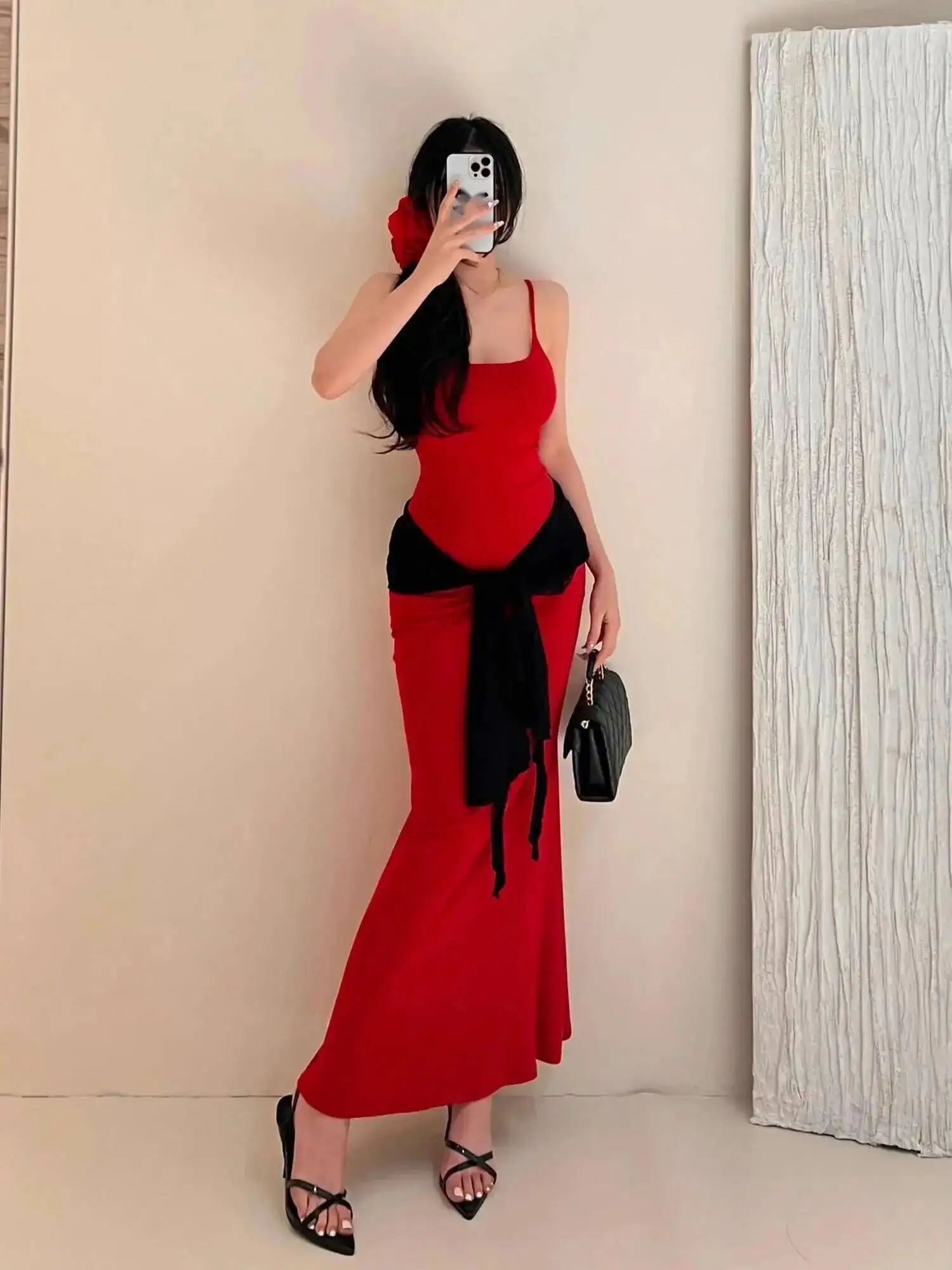 Middellange vlinder backless jurk elegante vrouwen tas billen jarretel lange jurk mode sexy koreaanse vrouwen jurken 80XR