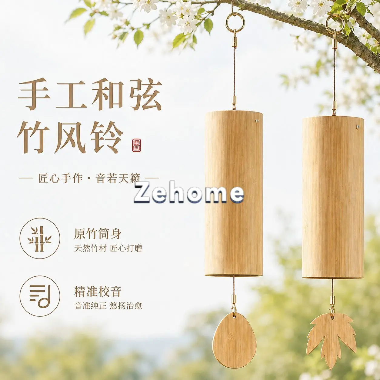 National style handmade chord bamboo wind chimes natural original bamboo healing decompression tea room B & B atmosphere