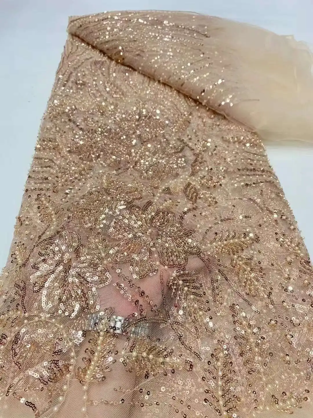 

5Y Hot Sale Fashion Design Africa High Quality Embroidery Beads Net Lace Sequins In Multi Colors For Wedding or Party Dress
