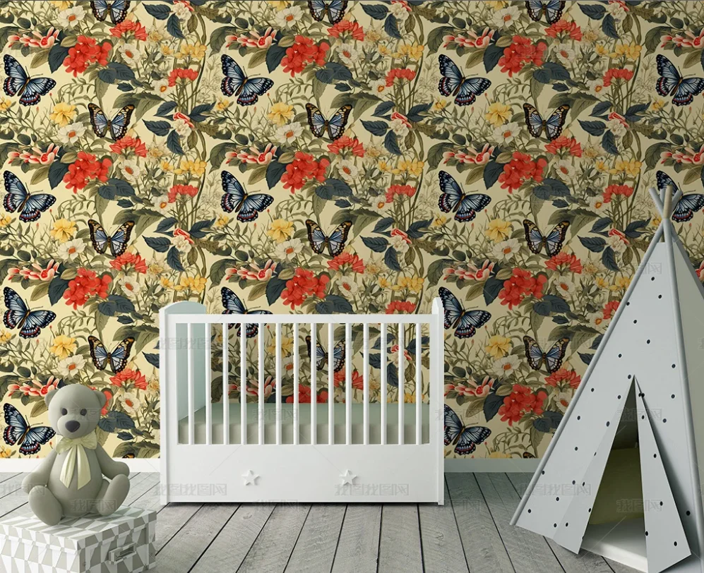 Small clear imitation hand drawn flower and bird printed wallpaper customized wallpaper for home decoration rose and peony mural
