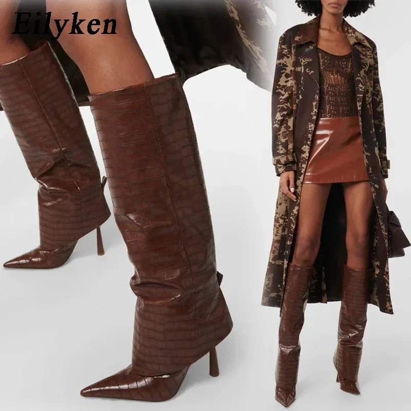 Eilyken 2027 Autumn Winter Design Knee High Women Boots Fashion Pointed Toe Thin Heels Shoes Ladies Long Booties De Mujer