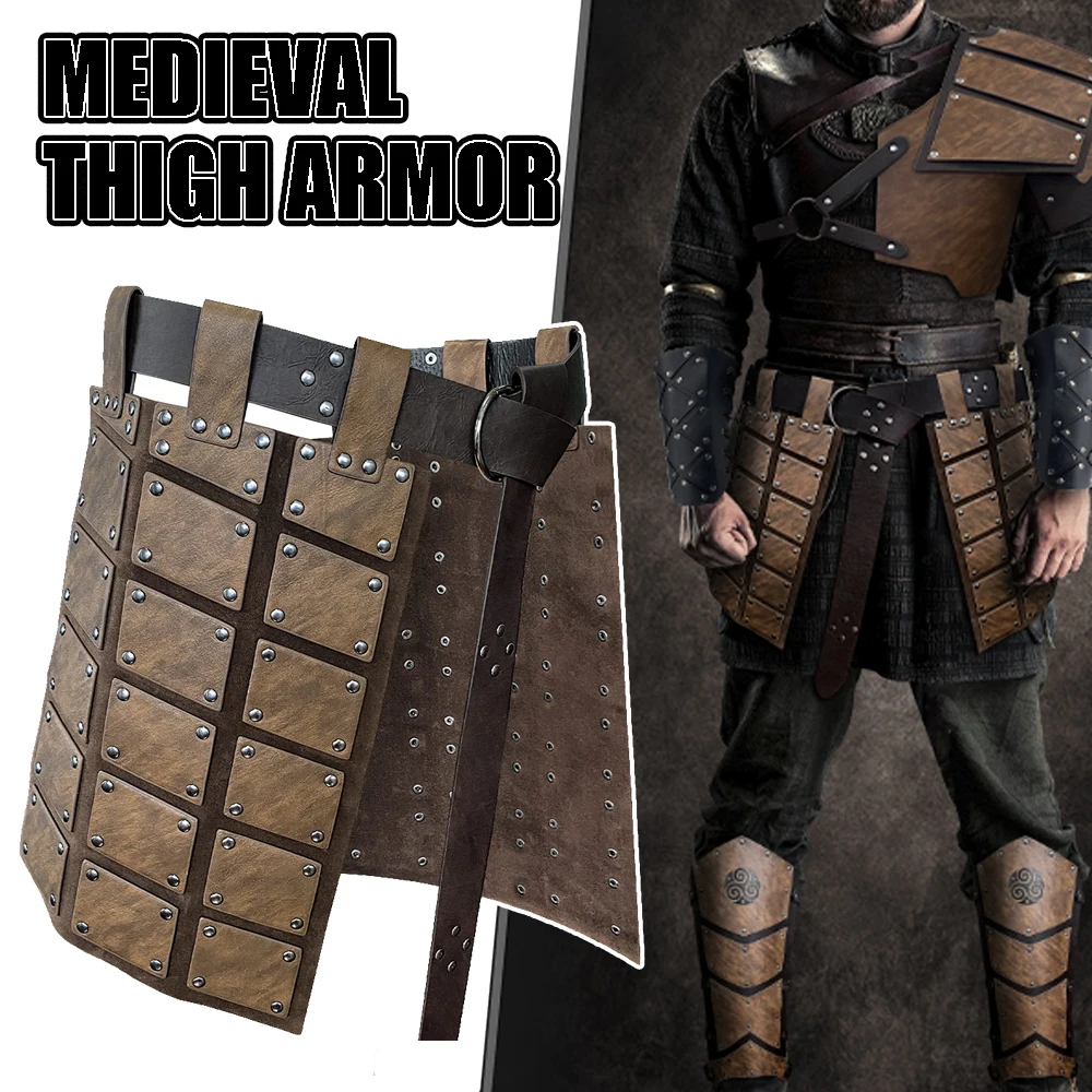 Medieval Faux Leather Thigh Armor Retro Double Side Waist Armor Protector Mercenary Knight Skirt Armor for LARP Viking Halloween