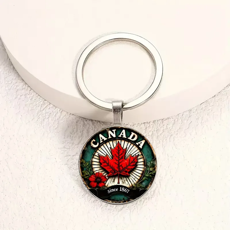 canada keychain Maple Leaf Alloy Keychain - Elegant red and white maple leaf design with 