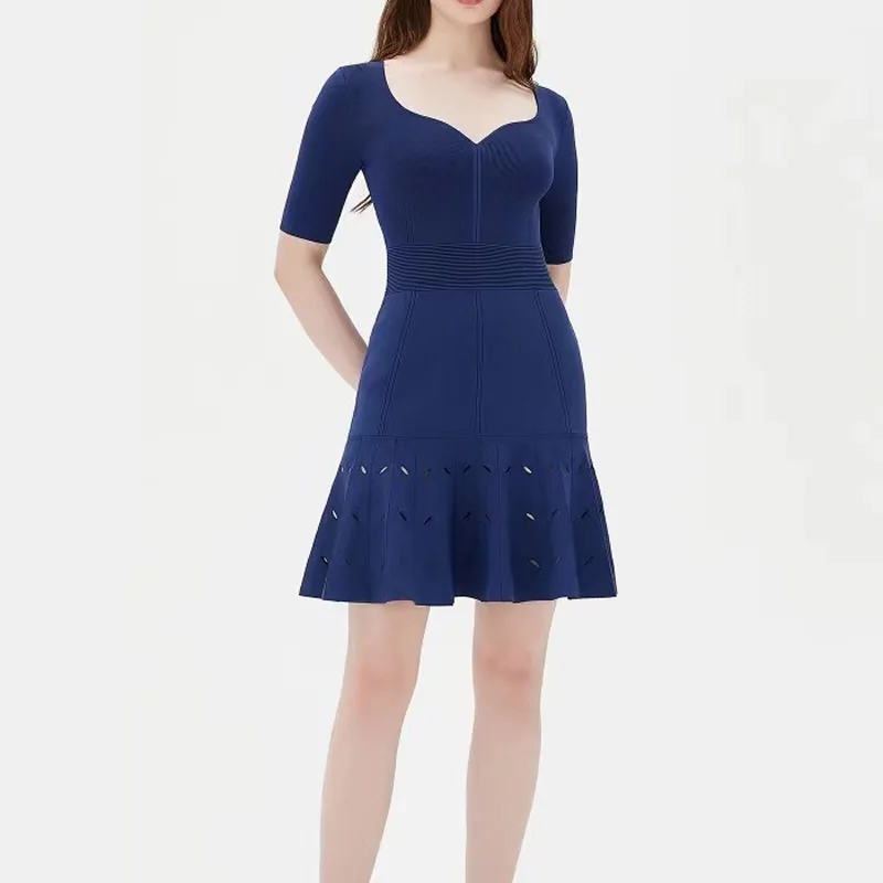 

Women's Knitted Cotton Dress, Elegant Sexy Pleated Jersey Dress, New, Solid, 41815