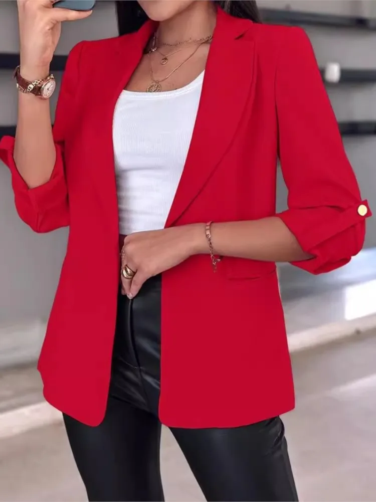 Elegant Women's Cardigan Blazer New 2024 Autumn Winter Long Sleeve Casual Solid Color Coat Jacket For Women Slim Blazers