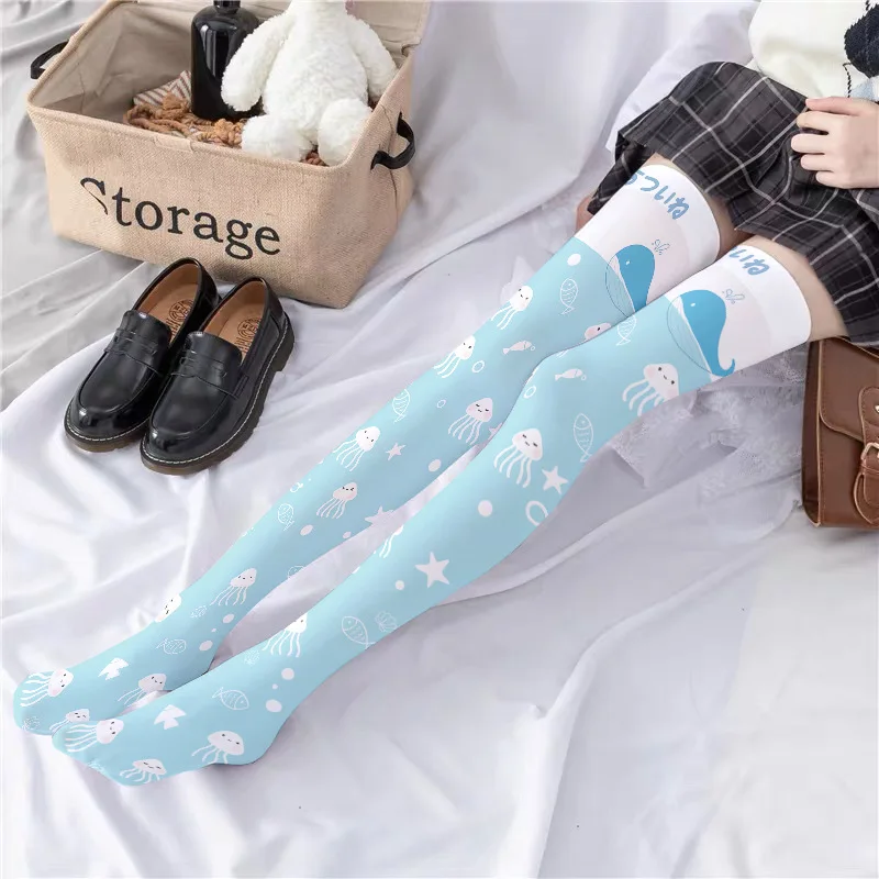 Cosplay Student Kawaii Lolita 3D Digital Printed Sweet Stockings Girl JK Stockings Props Accessories Anime Tight High Over Knee