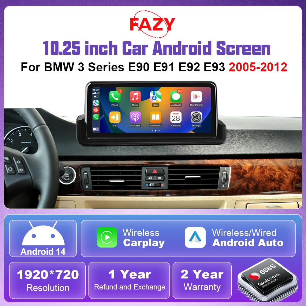 FAZY Android 14 Multimedia Display Screen CarPlay For BMW 3 Series E90 E91 E92 E93 Support Carplay Android Auto Car Radio Player