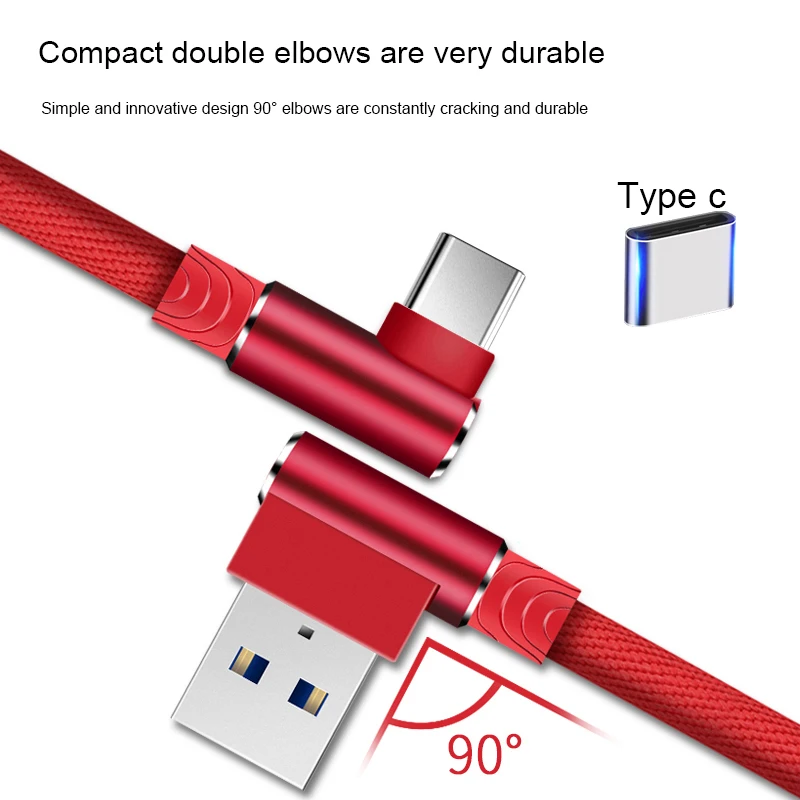 1m 2m 3m 90 kąt USB C typ C kabel ładowarka drut do Samsung Huawei Xiaomi USB-C USBC type-c długi szybki przewód danych