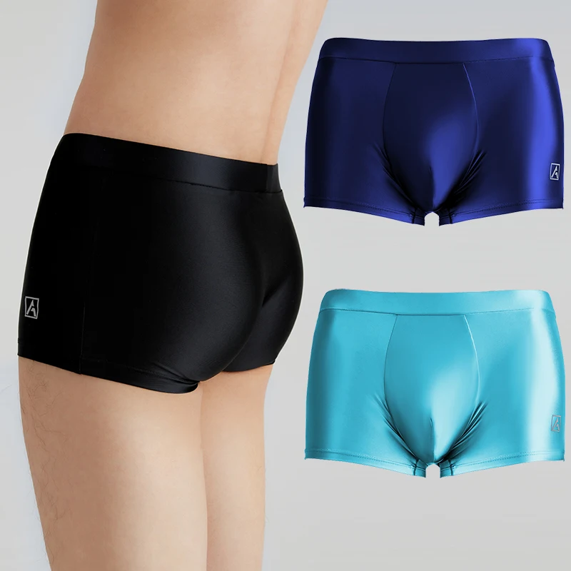 

New Summer Sexy bikinis Men Glossy Underpants Satin Shinny Silk Smooth Breathable Boxer Yoga Running Sports Workout Biker Shorts