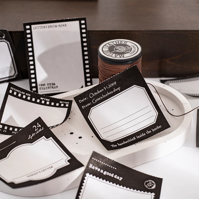 50 Blatt schwarz-weiße Notizbuch-Serie, europäische Retro-Nachrichtennotizen, handgefertigt, DIY, Scrapbooking, Material, Ästhetik, Bastelpapier