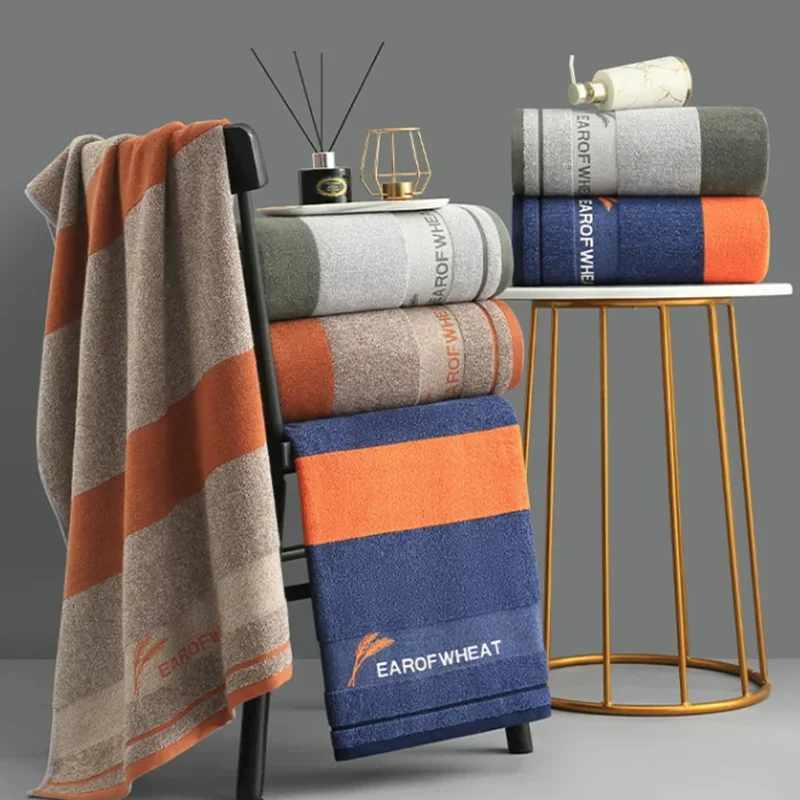 Class A All Cotton Men Large Bath Towel Thickened Printed Absorbent Towel for Sport Fitness Dark Non-Shedding Soft Beachtowel