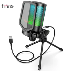 Mikrofon do hier z USB FIFINE, mikrofon pojemnościowy z RGB, dla PC PS4 PS5 MAC, garnitur dla podcasterów/graczy/influencerów/studio domowe