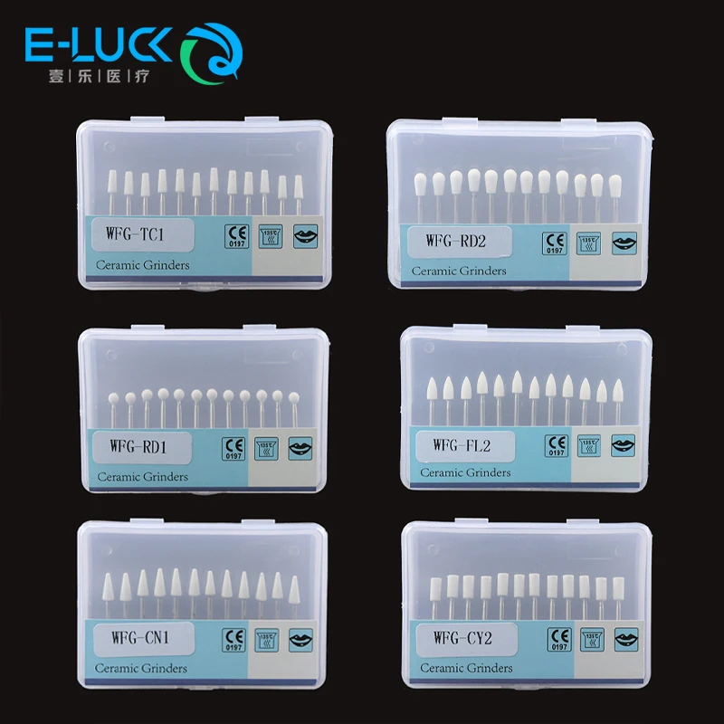 Dental Polishing White Stone Burs Cone/Flame/Round Shape Abrasion Bur Fit For High Speed Handpiece 1.6mm Dentistry Material