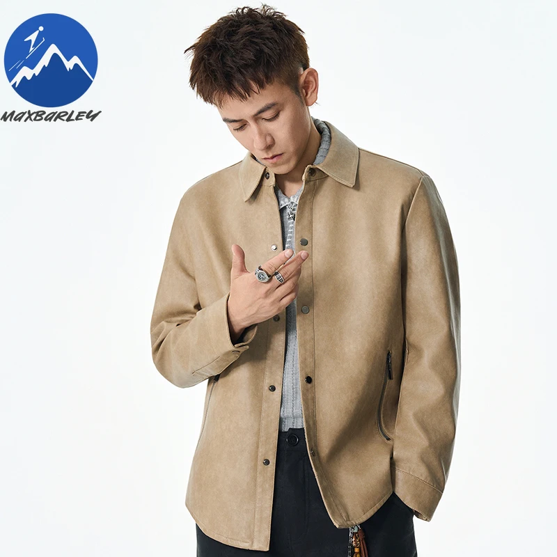 

Maxbarley Leisure Men Leather Jacket Motorcycle Cleanfit Turndown Collar PU Leather Coat Autumn 2025 Stylish Windproof Jackets