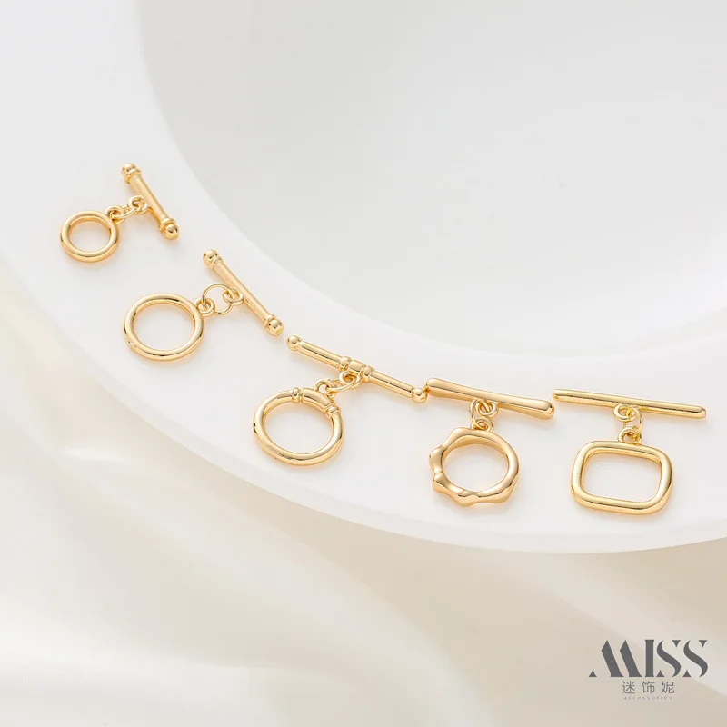 14K Gold Plated Smooth Round & Plain Square OT Clasp, DIY Bracelet Necklace Connector, Minimalist Jewelry Making Accessories