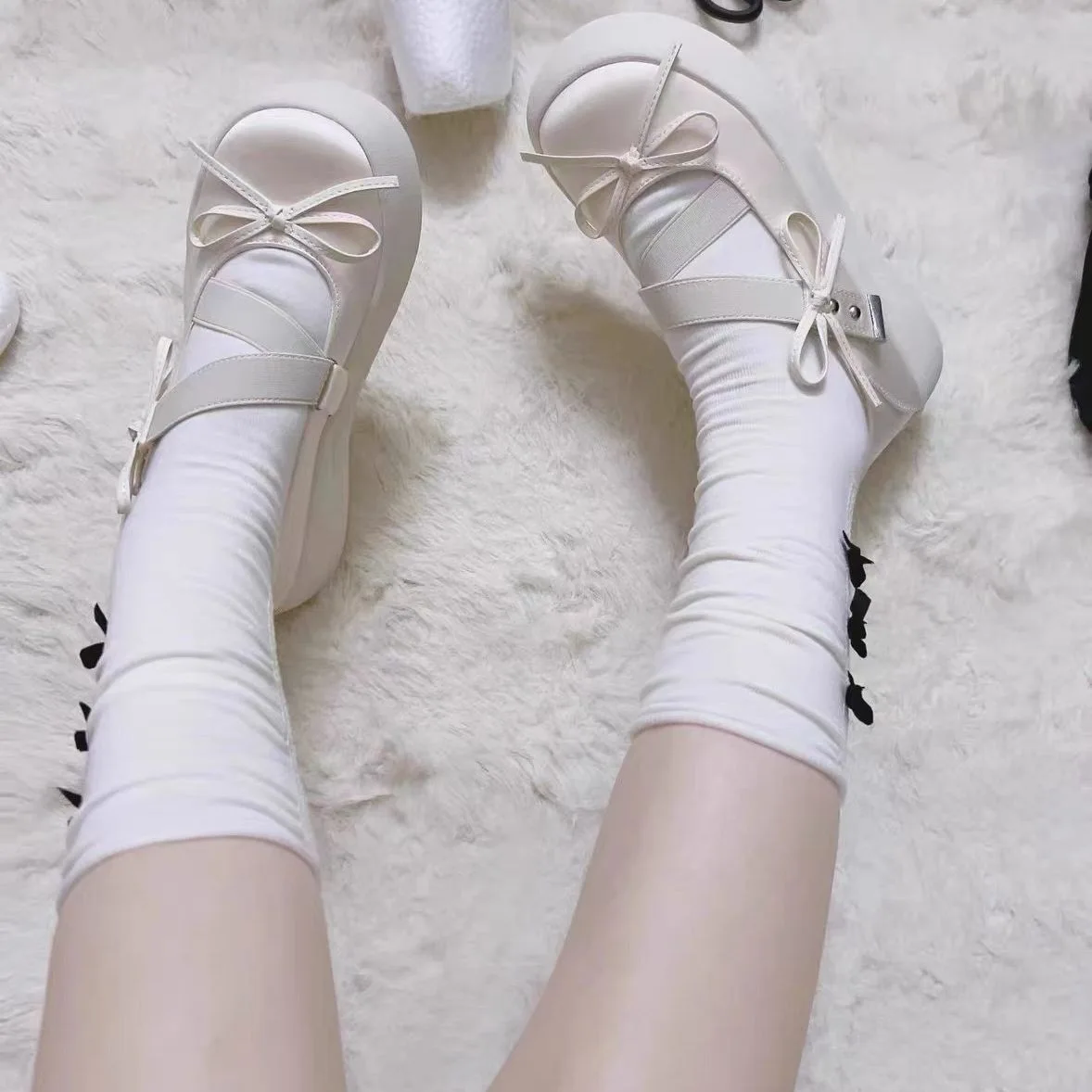 اتجاهين ارتداء كعب سميك الانزلاق على الباليه ماري جين أحذية نسائية الصيف النمط الياباني شقة المطاط وحيد الحلو كول النمط الفرنسي #2