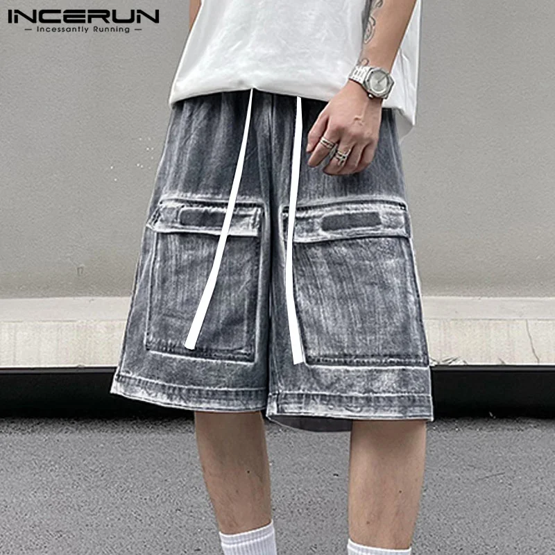 INCERUN Men Shorts Joggers Drawstring Loose Joggers Pockets Casual Men Bottoms Streetwear 2024 Fashion Leisure Male Shorts S-5XL