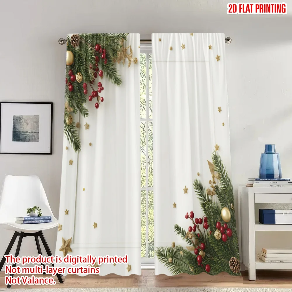 

2pcs 2D flat printing Christmas curtains Christmas Stars Ornaments Festive Digital Printed Polyester Drapes Spring for Living