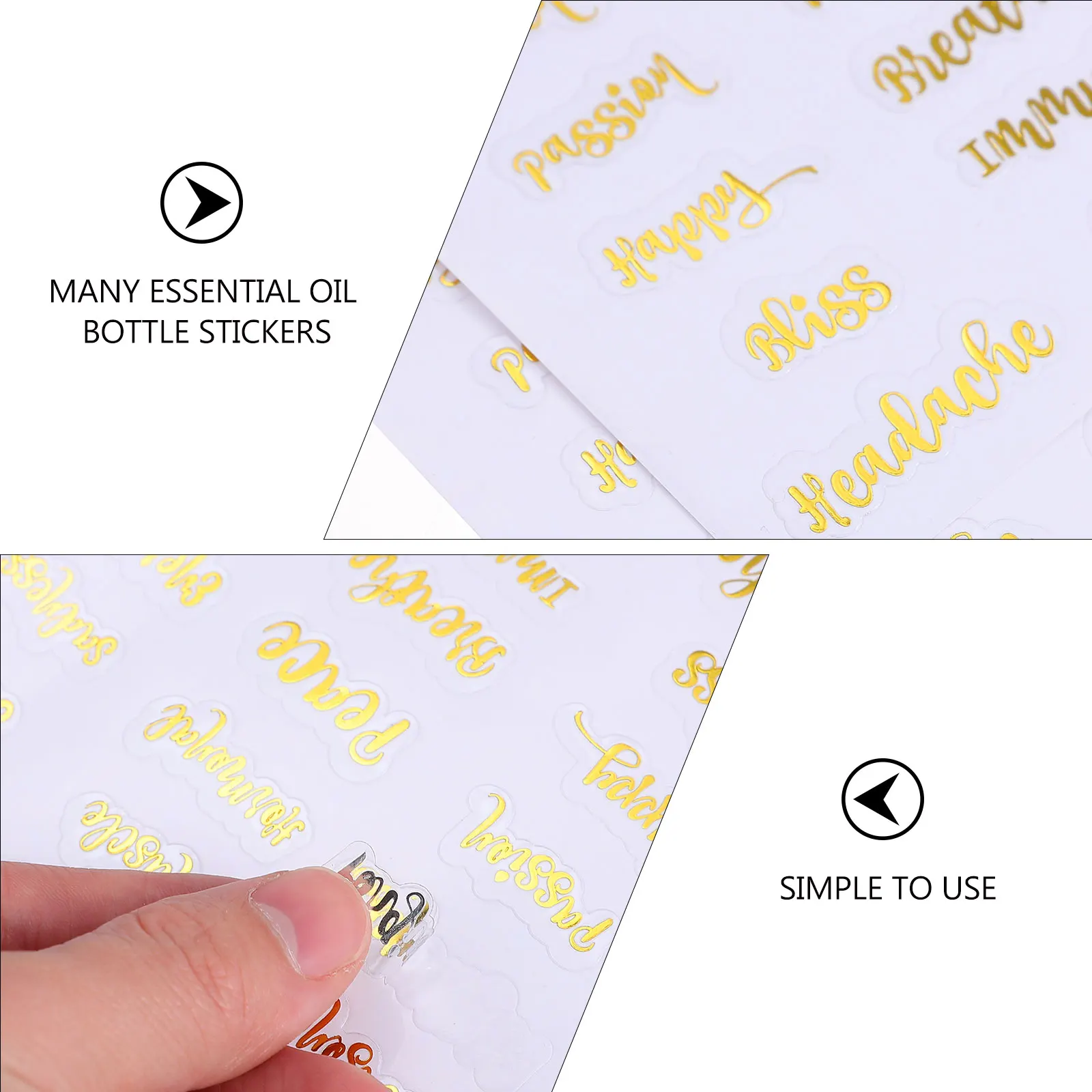 

10 Sheets Essential Oil Bottle Stickers PVC Labels Gold Letter Decals for Perfume Containers Decoration Daily Use
