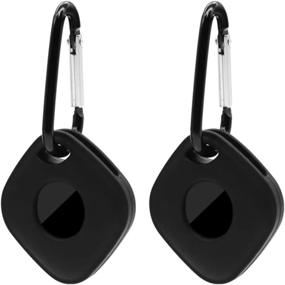 2pcs With Carabiner Silicone Protective Case Black Silicone Bluetooth Tracker Cover All Round Protective Soft Secure Cover