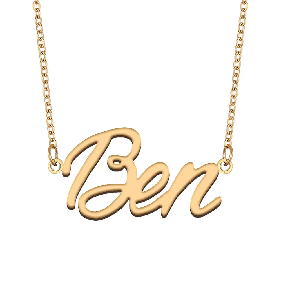 Ben Name Necklace for Women Stainless Steel Jewelry Gold Color Nameplate Pendants Collares Para Mujer Letters Choker