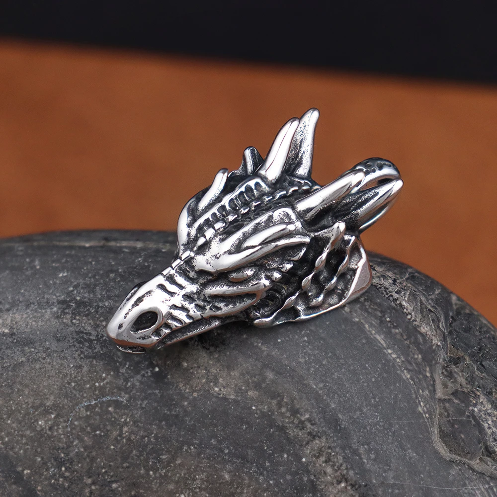 Retro Medieval Dragon Pendant Chain Popular Charm Stainless Steel Dragon Head Necklace Jewelry Domineering Men Gift Dropshipping