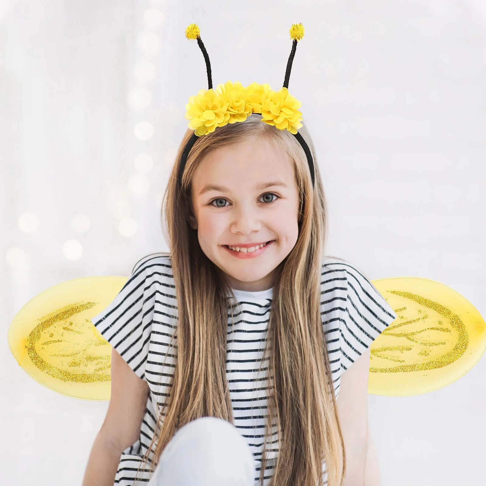 1 set 1 Set Bee Wings Hairband Fairy Wand For Kids Party Costume Halloween Girls Dress Up Ornament Decorative Wing Accessory