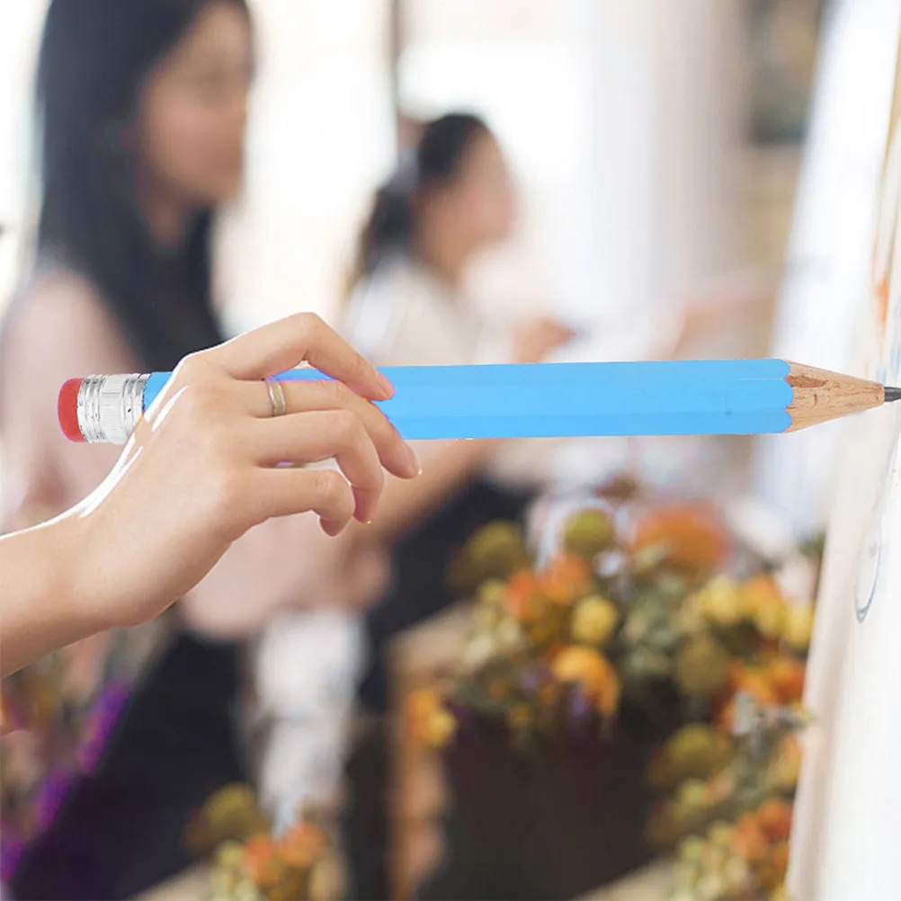 Wooden Giant Jumbo Pencil Large Size for Preschool Kindergarten Writing Drawing Practice Big Pencil with Protective Cap Safe