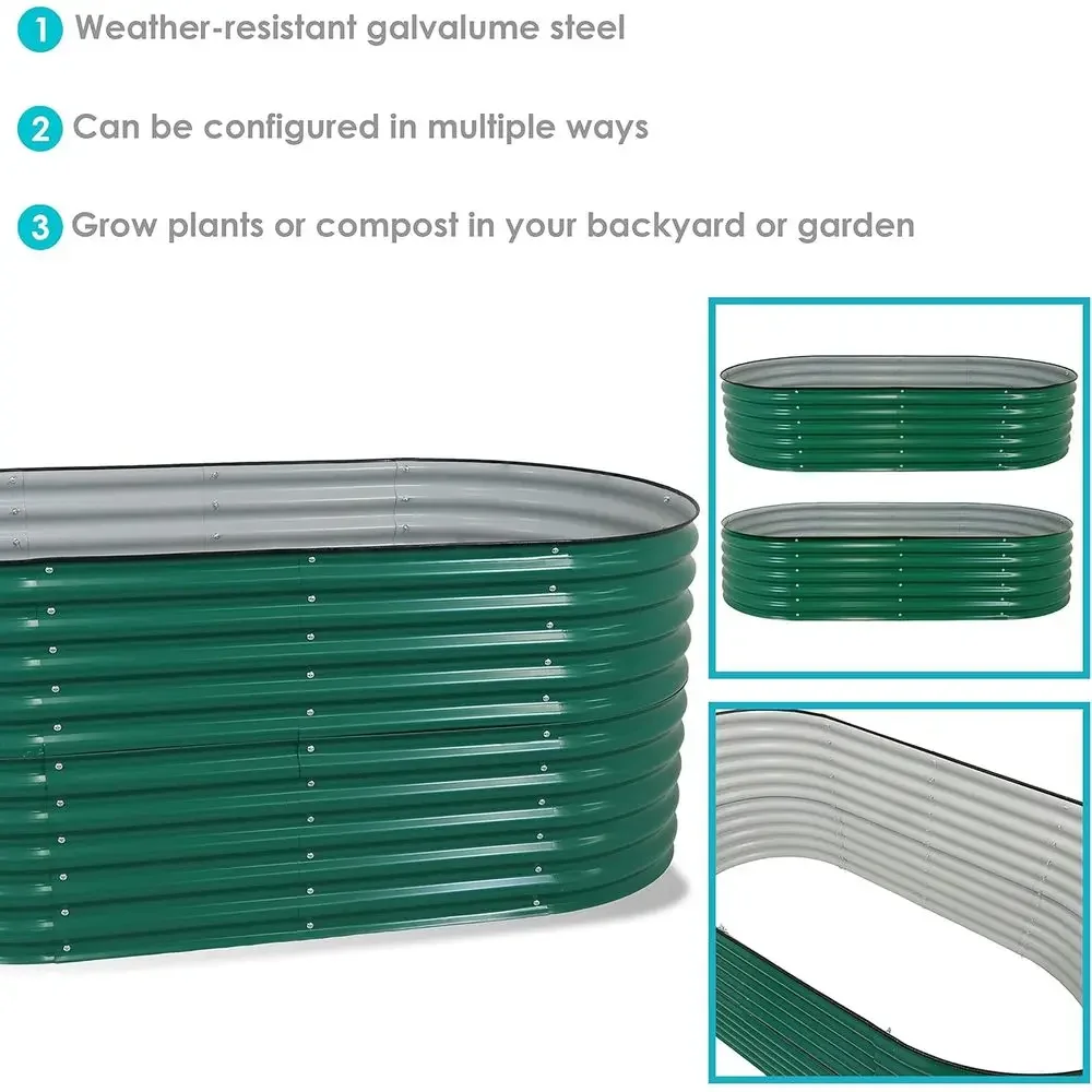 79 Stackable Steel Vegetable Planter Bed with Green Rubber Edge - Large Oval Garden Kit