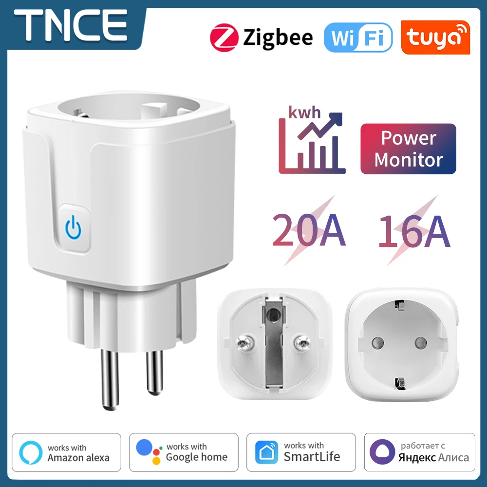 TNCE Tuya Wifi/Zigbee Smart Socket EU Plug 16/20A Power Monitor Remote Control SmartLife APP Works with Alexa Googl Home Alice