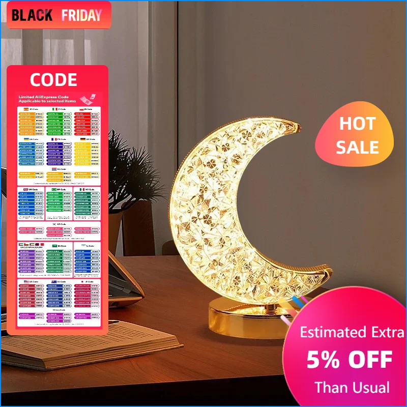 Bedroom Crystal Touch Dimming Night Light Girls Room Home Decor Aesthetics USB Bedside LED Ambient Table 3d Moon Lamp