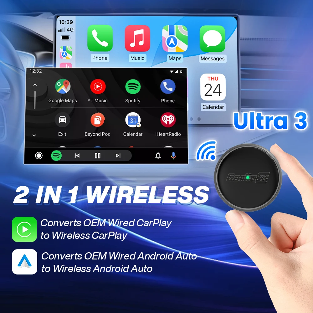 CarlinKit MINI Ultra 3 Wireless CarPlay Adapter Wired To Wireless Android Auto Box USB Dongle Plug and Play WiFi Auto Connect