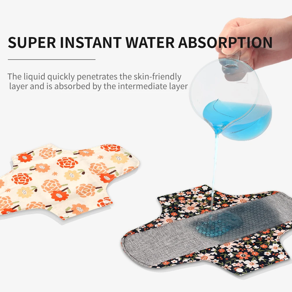 BIAI 5PCS Reusable Graphene Sanitary Pads Washable Menstrual Pads With Waterproof Wet Bag Women Breathable Nursing Pad 20*23CM