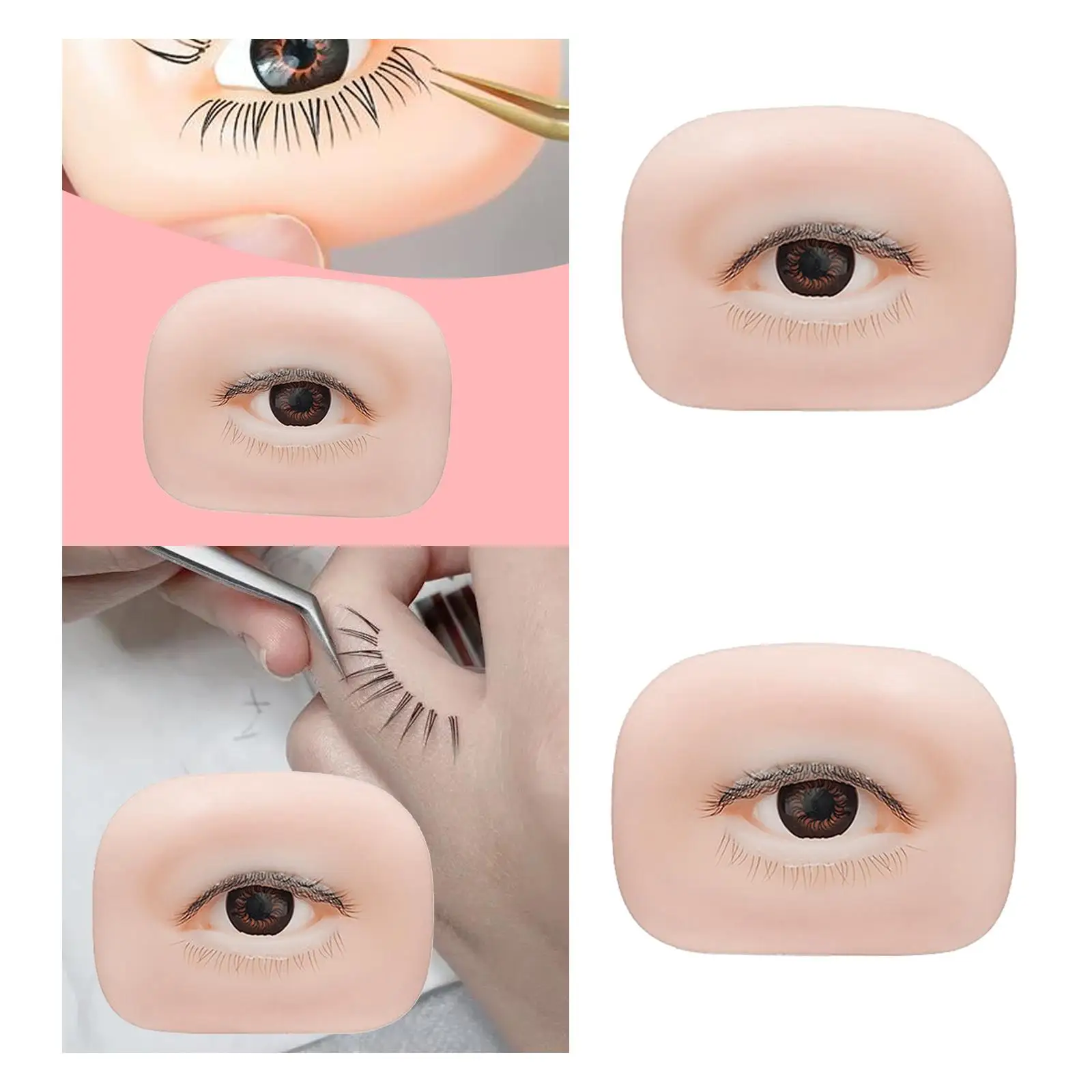 Silicone Eyelash Practice Board Realistic Eyes Model 5D Layered Lashes for Extension Training and Demos