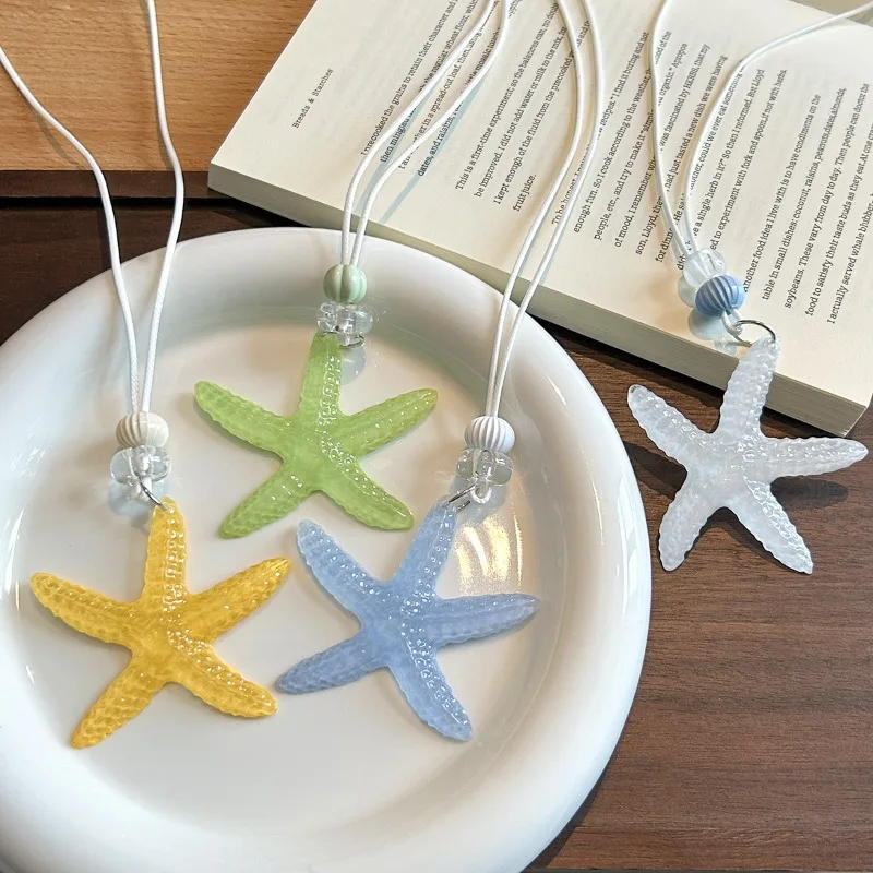 

New Boho White Blue Starfish Pendant Necklace Women Multi-layer Rope Chain Y2K Beach Jewelry Gift