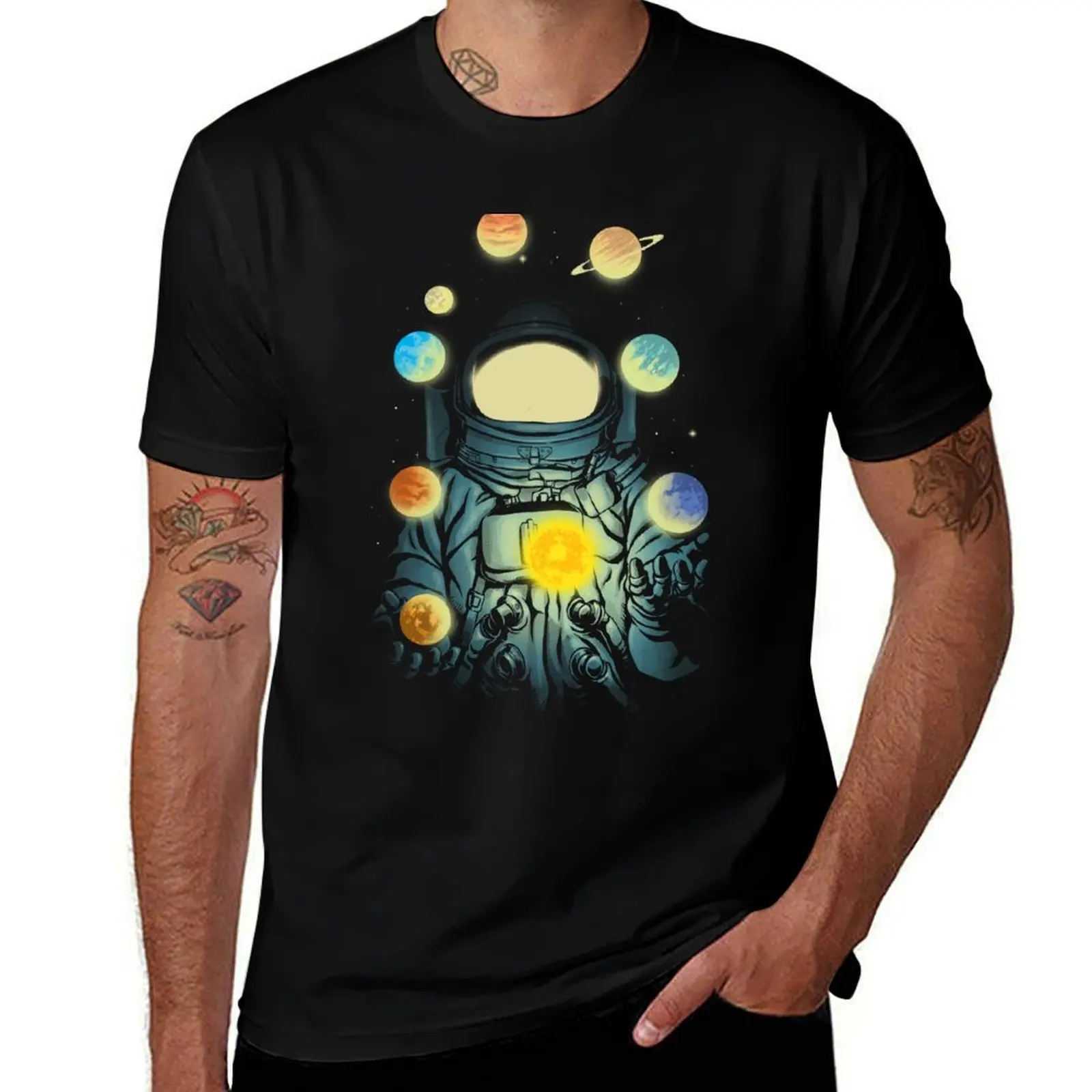 Juggling Planets T-Shirt Retro Graphic Print T-Shirt