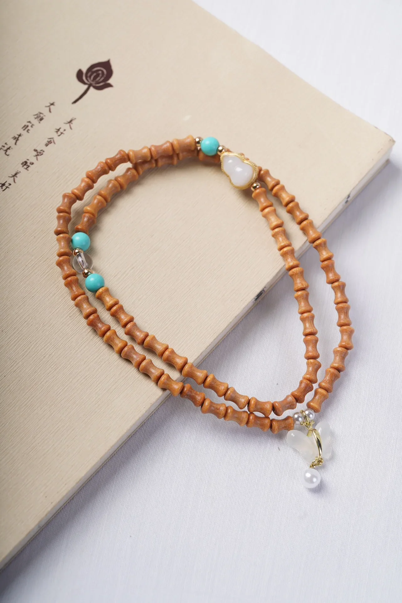 Natural Barbie sandalwood jade bamboo knot stone hand-held chain chanting Buddha beads for men and women disk play