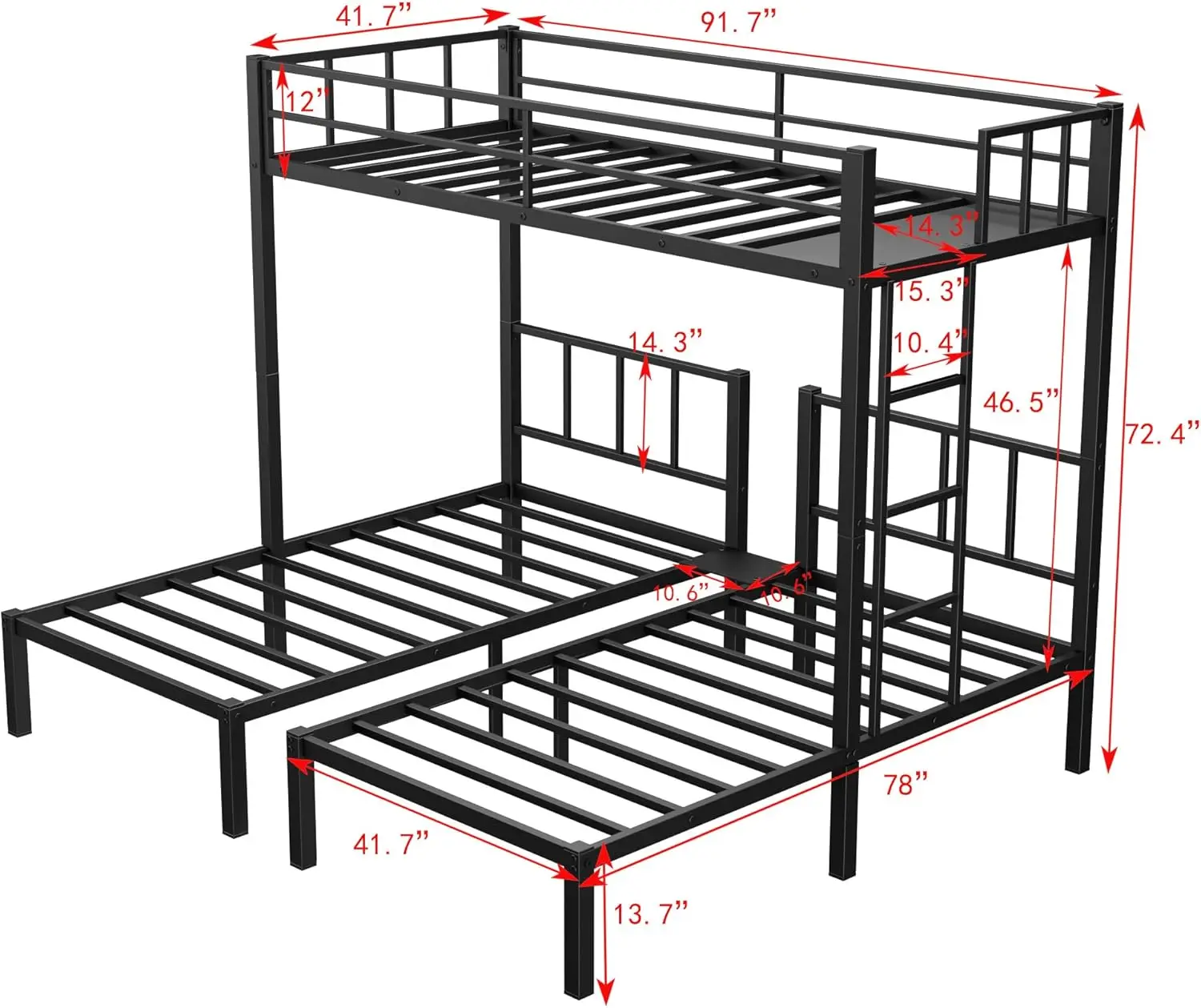 Lits superposés triples en métal avec bureau intégré, lits superposés pour enfants, lits jumeaux ou jumeaux, 3 lits superposés