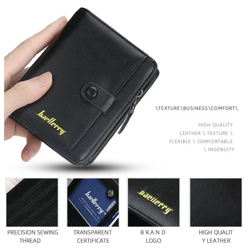 Fashion Men Wallets High Quality PU Leather Zipper Short Design Card Holder Male Purse with Coin Pockett Holder Men Wallets