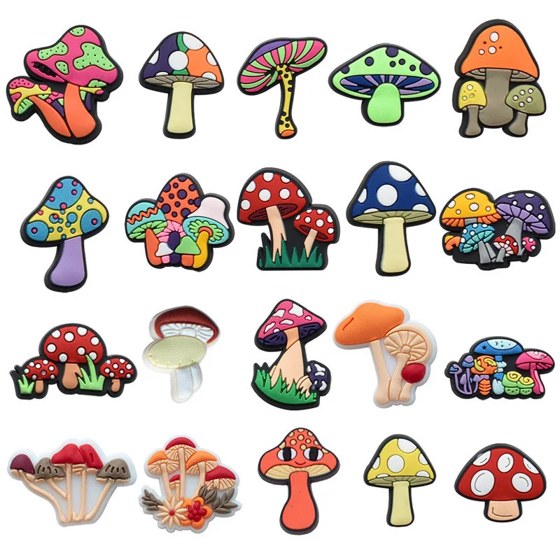 

20pcs Colorful Mushroom Collection Shoe Charms For Clogs Bubble Slides Sandals PVC Shoe Decoration Buckle Accessories For Teens