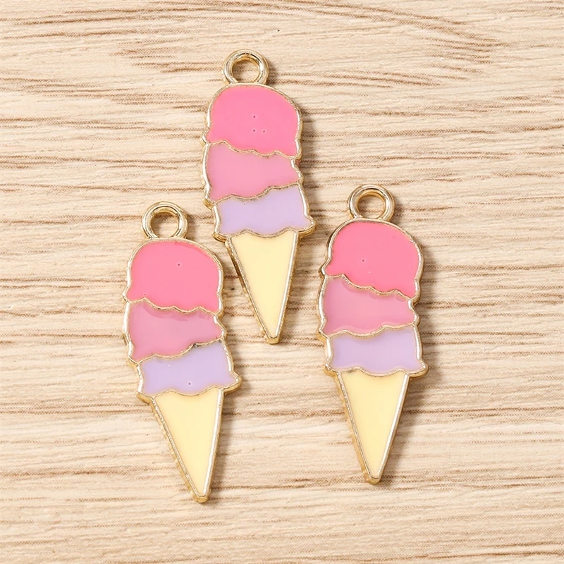 10 Stück 10x26mm Niedliche Emaille Sommer-Essen Eiscreme Charms Anhänger für Schmuckherstellung Ohrringe Halskette Armband DIY Bastelbedarf – Detail 5