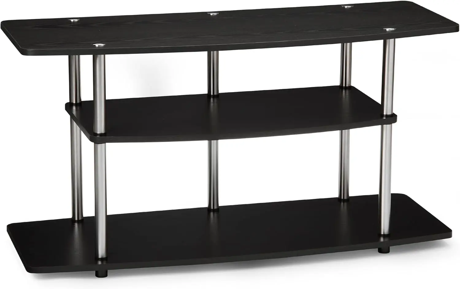 

Sleek 3-Tier Black TV Stand, 46-Inch Wide Console with No Tools Assembly, Modern Design for Living Room or Home Entertainment