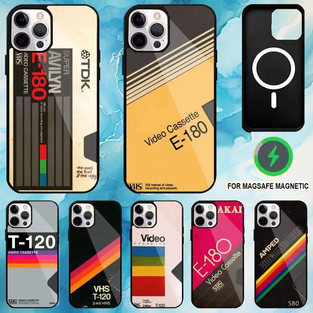 R-rétro VHS Tape coque de téléphone Vintage pour iPhone17,16,15,14,13,12,11 Plus,Pro Max magnétique pour chargement sans fil Magsafe