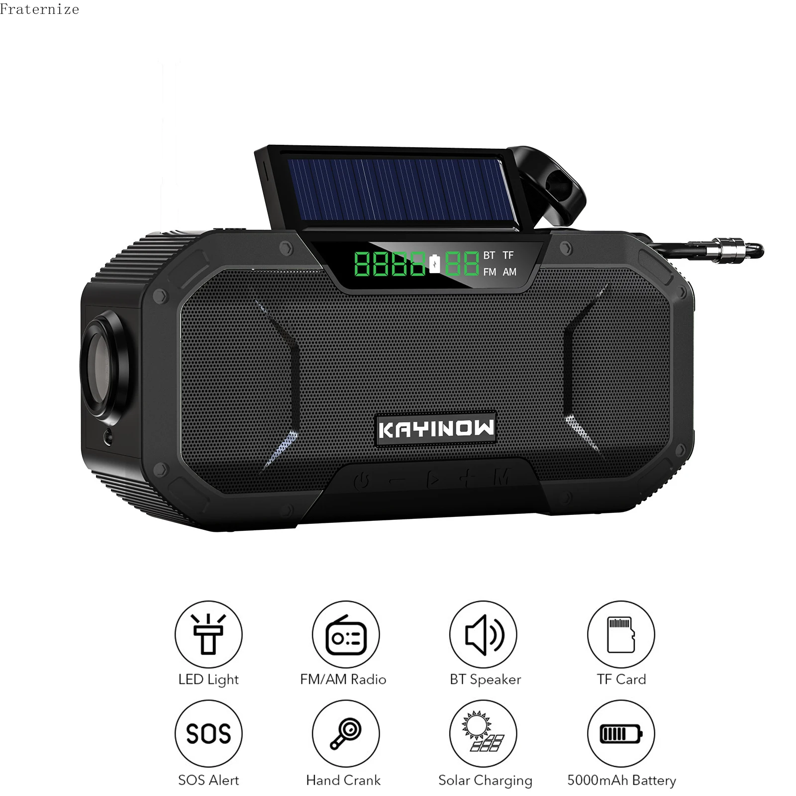 Hand Crank AM/FM Radio Solar Portable Bluetooth Speaker 5000mAh Power Bank Charger LED FlashLight Outdoor tools Camping Survival