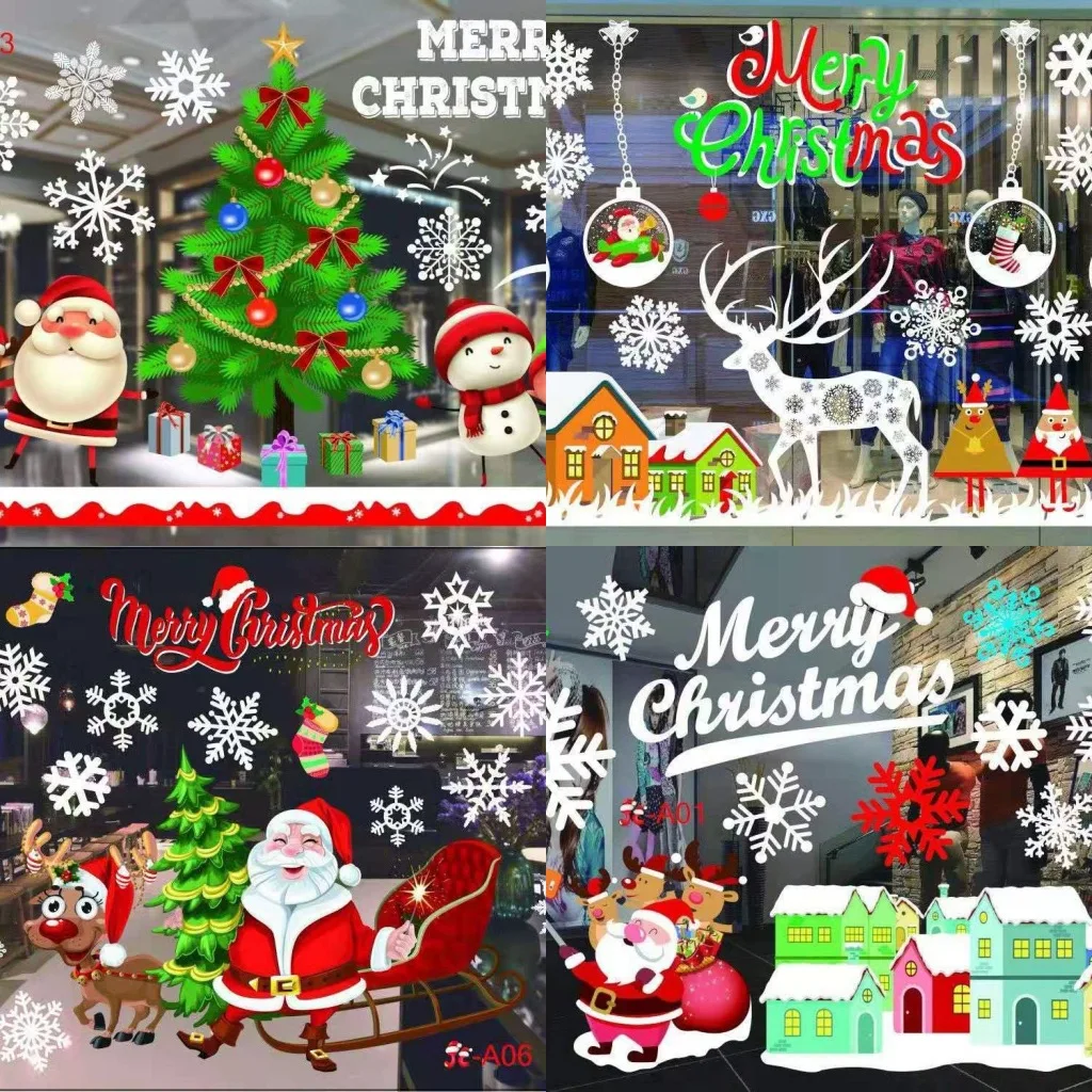 New Christmas White Window Decoration Sticker Window Sticker Glass Sticker Creative Color Removable Adhesive Free Sticker