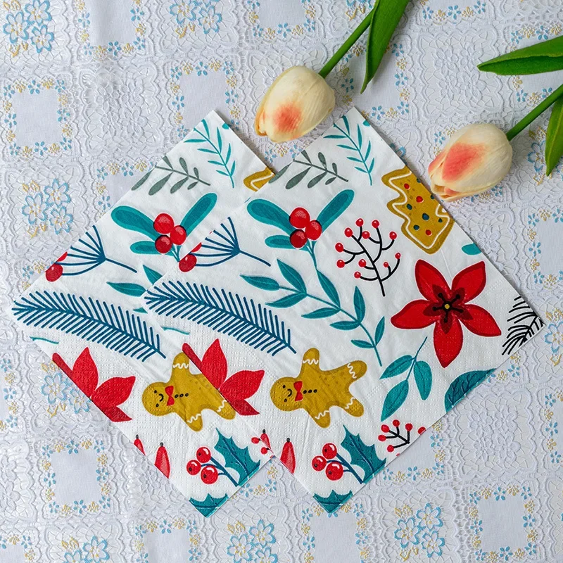 20pcs/Pac 33cm 2-Ply Christmas Elements Printed Napkins Christmas Series Party Disposable Paper Placemats Butterfly Bart Paper